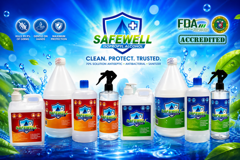 Safewell 70% Ethyl and Isopropyl Alcohol 1Liter Pump Jerry Can with Cap